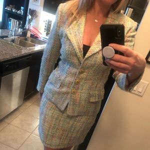 Chanel style tweed pastel custom made skirt suit